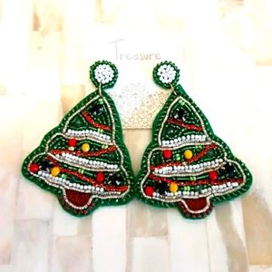 Christmas Tree Seed Bead Earrings